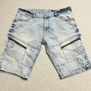VTG Southpole Shorts Mens 38 Slim Blue Acid Washed Denim Moto Loose Distressed